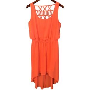 Heartsoul High Low Dress Coral Neon Lattice Back Summer Party XL